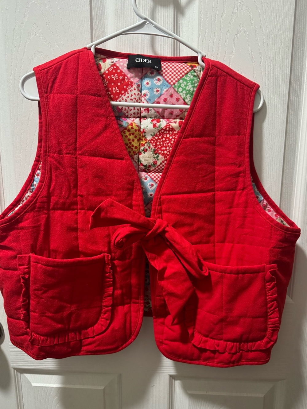 Cider Bright Red Quilted Tie Waist Vest
